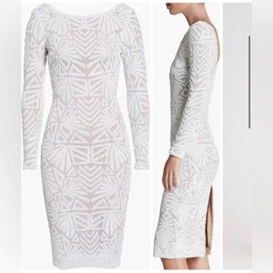 Dress the Population Women White Lola Sequin Bodycon Stretch Midi Dress XS
